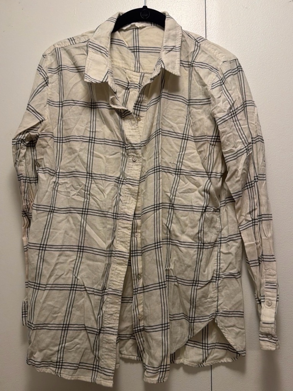 Men's Cream Plaid Button-Up Shirt